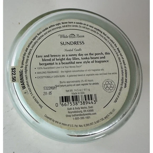 NEW! White Barn x Bath & Body Works Sundress Scented 3 Wick Candle 14.5 OZ *Read - Picture 3 of 10